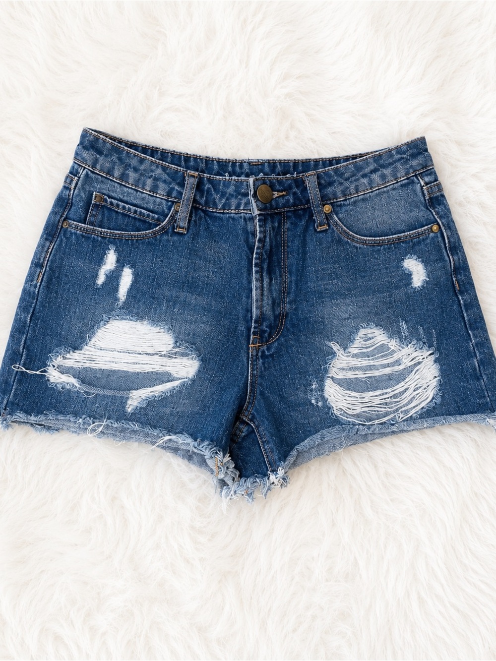 Articles of Society Distressed Denim Shorts Women’s 26 Mid Rise Raw Hem Festival